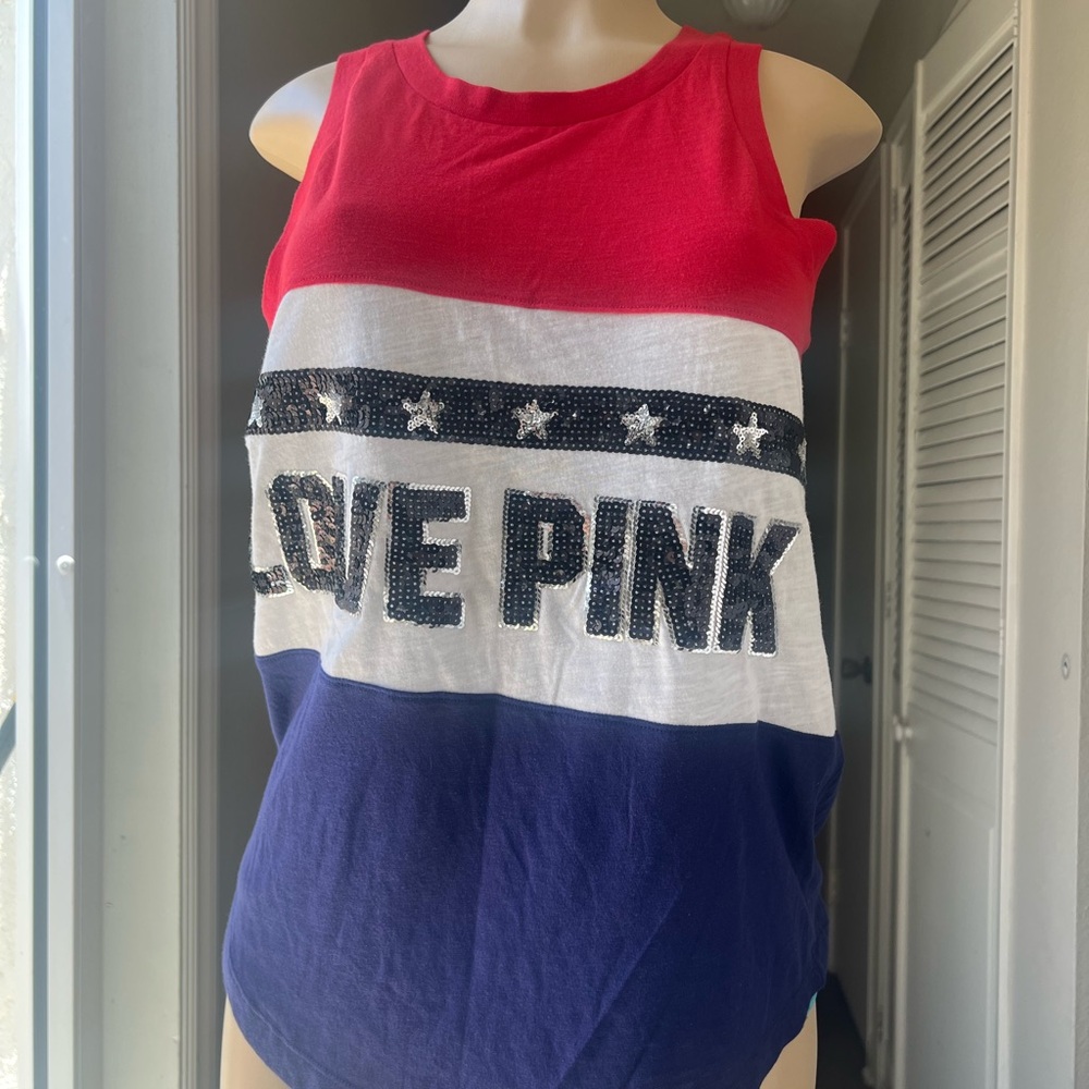 PINK Victoria's Secret Red, White, and Blue Tank Top pit 18 length 26